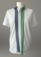 J Lindeberg Mens Polo Shirt Blue And Green Stripe Size Medium Slim Fit