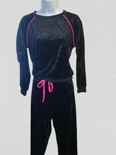 Vintage/Y2K Victoria's Secret Velour Black/Hot Pink Tracksuit Set- Size XS