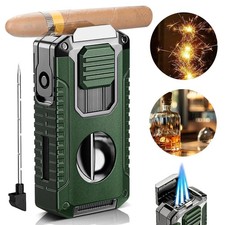Luxury Single Jet Torch Flame Cigar Lighter With V-Cutter Cigar Punch for Men