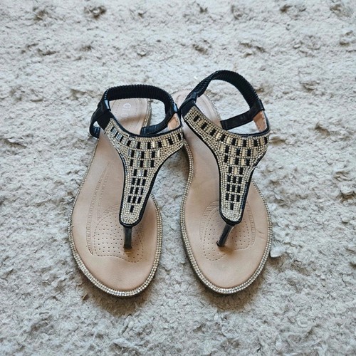 Glossy black diamante flat - diamante,