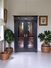 Antique Early 1900’s Mahogany Black Painted Display China Glazed Drinks Cabinet