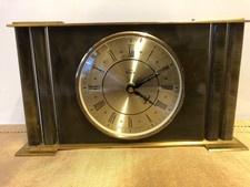 Vintage Smiths Art Deco Quartz Mantle Clock with Brass &  Marble effect surround