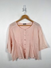 Oska Blouse Top Womens 1 UK 10 Light Orange Pink Linen Lagenlook Pintuck Shirt