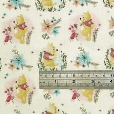 Winnie the Pooh & Flowers Licensed Fabric Disney 100% Cotton 135cm wide Cream