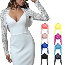 Womens Long Sleeves Lace Cropped Bolero Shrug Lace Jacket Cardigan Top UK 8-26