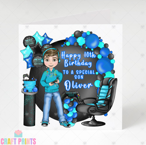 Boys blue gaming birthday card - gaming,