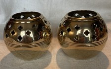 Vintage Pair of Indian Brass Tealight Holders 7.5cm Diameter x 6.5cm Tall