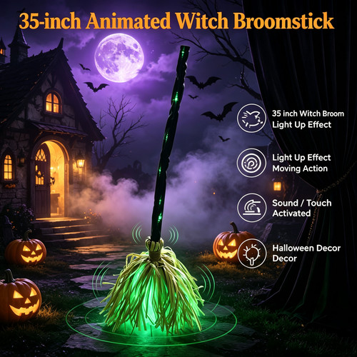 Animated witch broom halloween - witch,