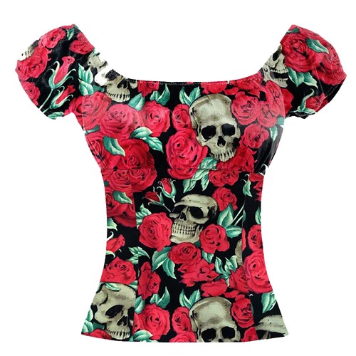 Women shirt roses skull print - shirt,