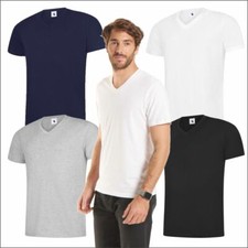 5 PACK Uneek Mens Classic V-Neck T-Shirt Plain 100% Cotton Blank V Neck Teeshirt