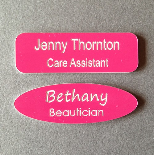 Pink name badge personalised - badge,