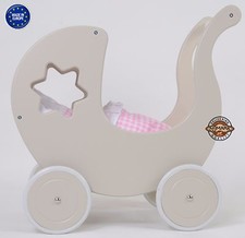 Brand New Wooden Doll Pram GREY STAR B1 including BEDDING Doll´s PRAM by MJmark