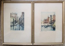 Venice pair antique prints ? artist signed Naples gallery SLEEPER