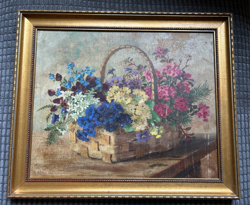 Vintage framed floral oil - framed,