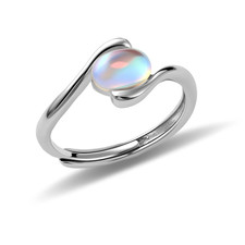 Sterling Silver Adjustable Moonstone Rings for Women - Hypoallergenic Opal Mood 
