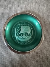 David Andersen Norwegian 925 Sterling Silver Green Enameled Tray Dish