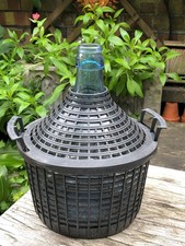 5 Litre Blue Glass Ambrosio Carboy Demijohn Cider Wine Bottle in plastic basket