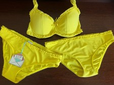 Ladies Yellow Textured Pineapple Floozie Frost French Bikini 14 Bottoms 34D Top
