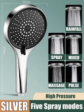 Bath High Pressure Shower Head 5 Mode LARGE Chrome Handset Heads Water Saving