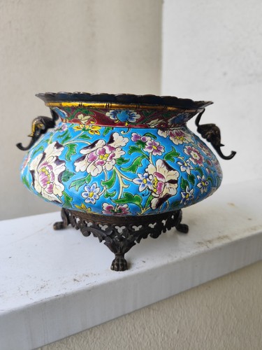 Longwy enamel planter bronze - longwy,