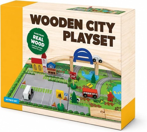 39pc wooden city play set - play, road