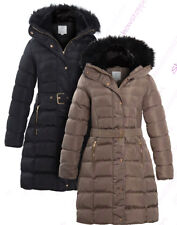 NEW Size 8 10 14 16 24 Womens PADDED PARKA COAT Ladies JACKET Fur Puffer Black