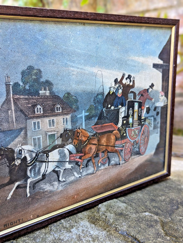 Antique vtg framed print mail - print,