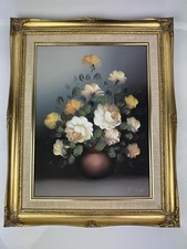 Vintage Oil Painting Flowers - Gilt Framed - Still Life - S Leigh - 51 X 42cm