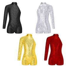 Kids Girl Jazz Dance Performance Costume Sparkly Sequin Ballet Leotard Jumpsuit