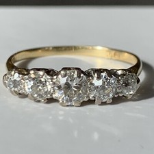 Antique 18ct Gold & Platinum Diamond Five Stone Approx 1.2 Carat Size R.5 & Box