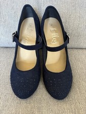 Ladies navy blue suedette sparkle strappy heeled shoes size 6 Lilley