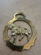 Vintage Solid Horse Brass - CART HORSE  IN RING WITH HARNESS ON