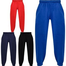 Kids Girls Boys Plain Jogging Bottoms Cuffed Joggers Sweatpants Trousers 2-14 Yr