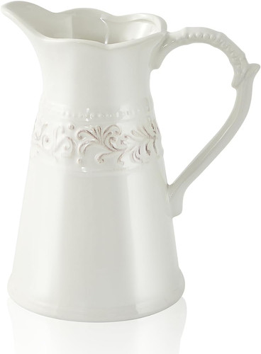 White ceramic pitcher vase - pitcher,