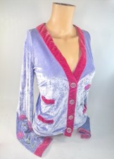 Vintage Y2K Voyage Passion Pastel Floral Embroidered Crushed Velvet Cardigan XL