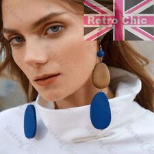 14cm long COBALT BLUE wooden LARGE DROP BEAD GEOMETRIC boho HUGE EARRINGS wood