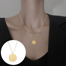 Round Moon Hammered Disc Coin Gold Pendant 925 Sterling Silver Chain Necklace UK