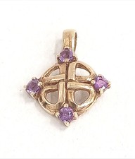 9ct Yellow Gold  Celtic Cross Pendant Purple Amethyst Stones Hallmarked 1.26g