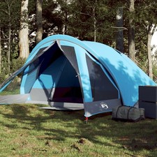 Camping Tent Cabin 4-Person Blue 185T Polyester PU Coated Waterproof with E-Port