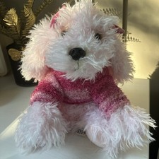 Keel Toys pink Poodle Bichon 30cm fluffy dog Soft Plush Toy with jumper + bows