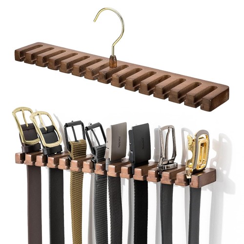 Wooden wall mount belt rack - wall,