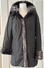 Dennis by Dennis Basso Reversible Hooded Coat - Black / Faux Fur -  Size S