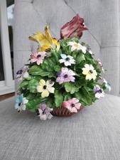 Extra Large Bone China Floral Posy Ornament In Bowl Handmade Painted CAPODIMONTE