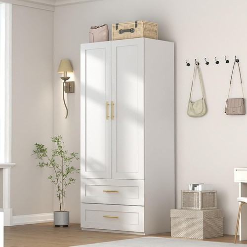 White wardrobe with doors - wardrobe,