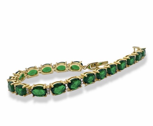 Yellow gold finish oval green - gold,