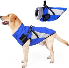 Dog Coat Waterproof Winter Reflective Fleece Lined with Harness and Fur Collar
