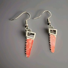 Bloody Saw Halloween Earrings Horror Fall Cute Dangle Drop Slasher Creepy Gore