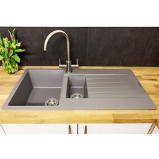 Reginox Harlem15 Kitchen Sink 1.5 Bowl Silver Grey Granite Reversible Waste