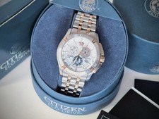 Citizen Mens Eco Drive Perpetual Calendar Alarm Chrono Two Tone Watch BL5376-55A