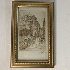 Venice Canal Etching by G Agaliti in Gold Frame – Vintage Italian Artwork
